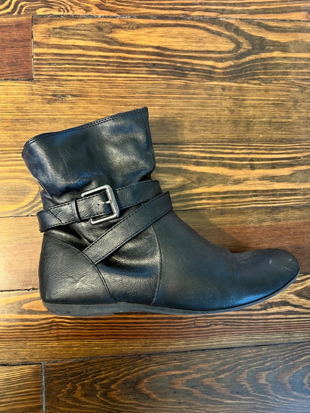 Women's Black Buckle Strap Ankle Boots